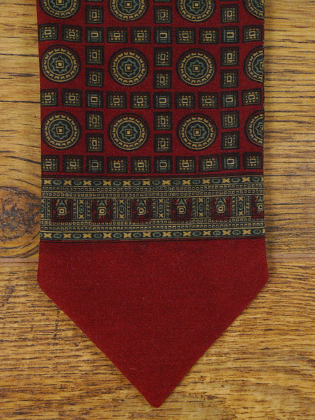 1950s 1960s Vintage Red / Black & Greed Pattern Rayon Cravat