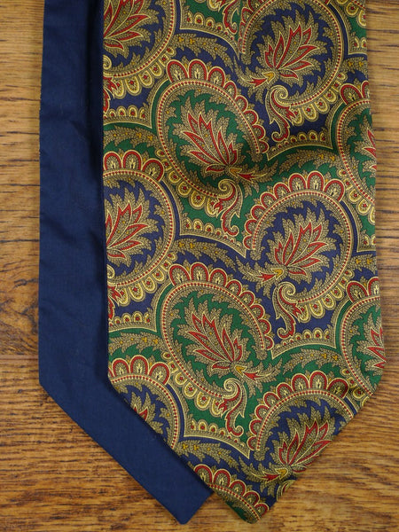 1950s 1960s Vintage Blue / Green & Red Pattern Silk & Cotton Cravat