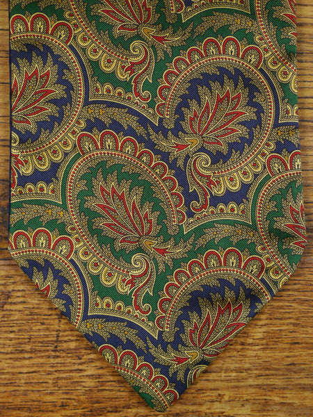 1950s 1960s Vintage Blue / Green & Red Pattern Silk & Cotton Cravat