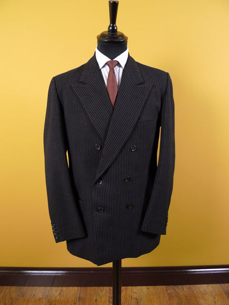 1953 Savile Row Bespoke Black D/B Rope-Stripe Suit in 1940s Style 38R