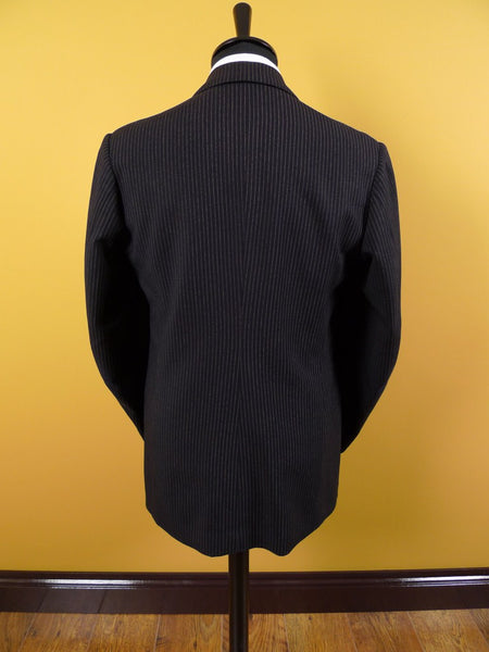 1953 Savile Row Bespoke Black D/B Rope-Stripe Suit in 1940s Style 38R
