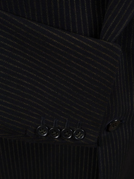 1953 Savile Row Bespoke Black D/B Rope-Stripe Suit in 1940s Style 38R