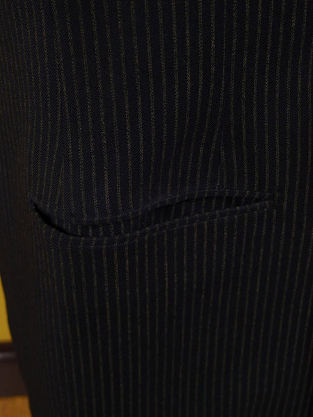 1953 Savile Row Bespoke Black D/B Rope-Stripe Suit in 1940s Style 38R