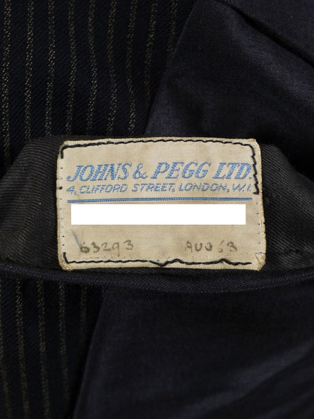 1953 Savile Row Bespoke Black D/B Rope-Stripe Suit in 1940s Style 38R