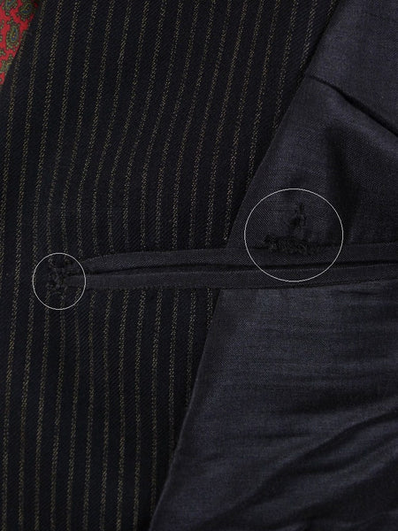 1953 Savile Row Bespoke Black D/B Rope-Stripe Suit in 1940s Style 38R