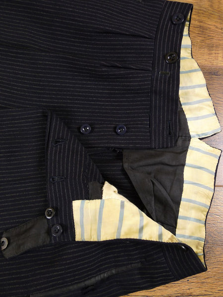 1953 Savile Row Bespoke Black D/B Rope-Stripe Suit in 1940s Style 38R