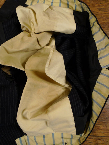 1953 Savile Row Bespoke Black D/B Rope-Stripe Suit in 1940s Style 38R