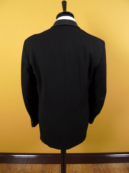 1950s 1960s English-Cut Black Wool DJ Dinner Suit 42R