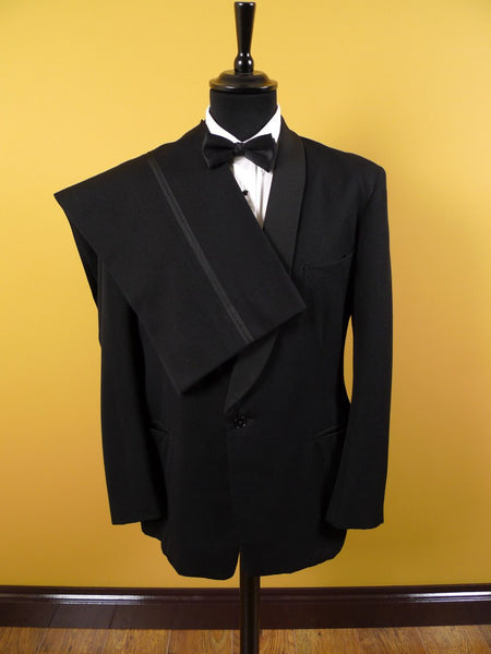 1950s 1960s English-Cut Black Wool DJ Dinner Suit 42R