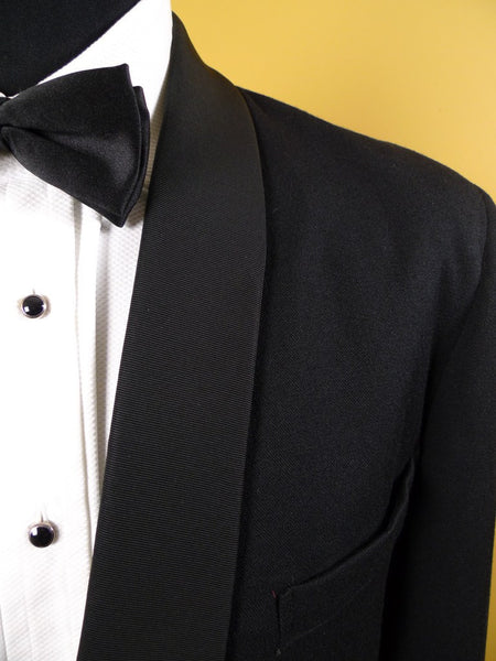 1950s 1960s English-Cut Black Wool DJ Dinner Suit 42R