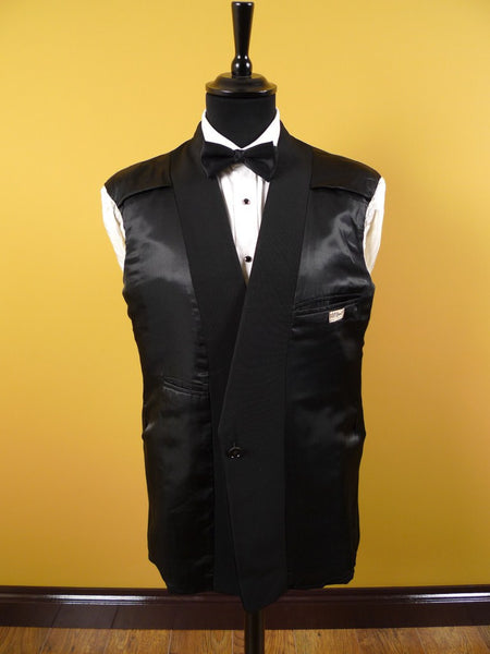 1950s 1960s English-Cut Black Wool DJ Dinner Suit 42R