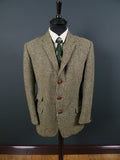 1950s 1960s Vintage Green Harris Tweed Hacking Jacket 40S