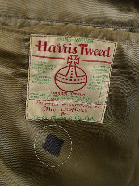 1950s 1960s Vintage Green Harris Tweed Hacking Jacket 40S