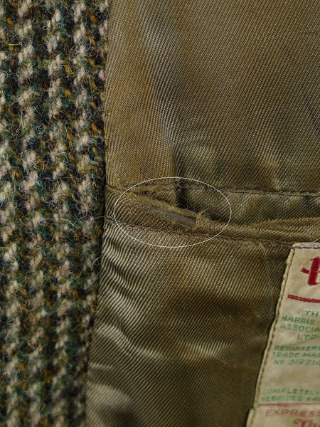 1950s 1960s Vintage Green Harris Tweed Hacking Jacket 40S