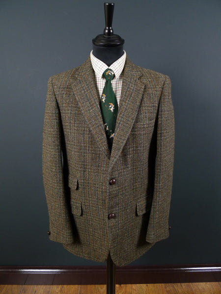 1950s 1960s Vintage Heavyweight Green Check Harris Tweed Jacket 40R