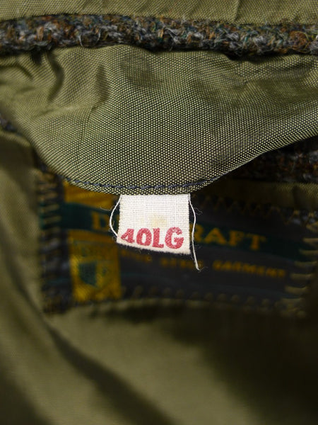 1950s 1960s Vintage Heavyweight Green Check Harris Tweed Jacket 40R