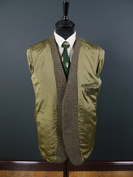 1950s 1960s Vintage Heavyweight Green Check Harris Tweed Jacket 40R