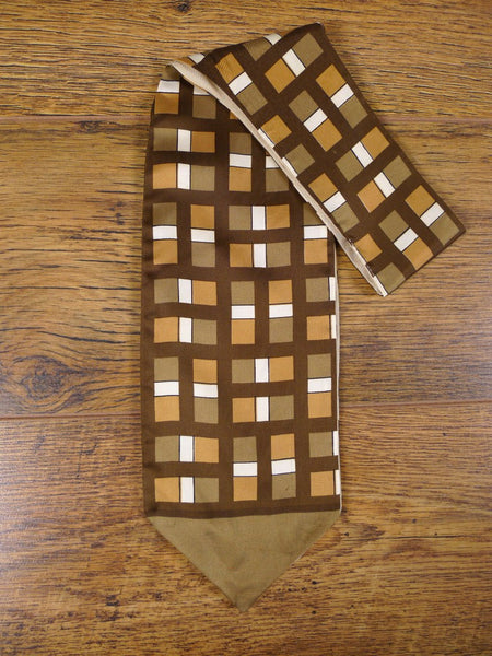 1950s 1960s Vintage Brown / Beige Geometric Pattern Rayon Cravat