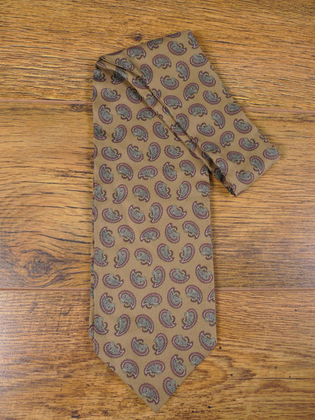 1950s 1960s Vintage Beige / Red Paisley Pattern Rayon Cravat