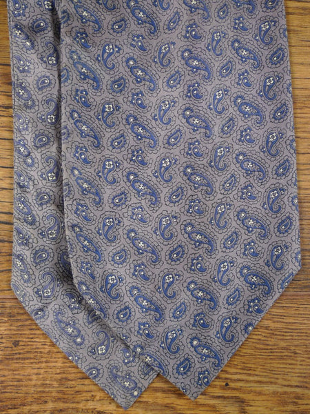 1950s 1960s Vintage Grey / Blue Paisley Pattern All Silk Cravat
