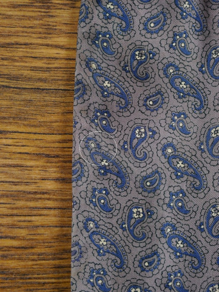 1950s 1960s Vintage Grey / Blue Paisley Pattern All Silk Cravat