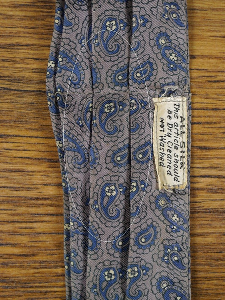 1950s 1960s Vintage Grey / Blue Paisley Pattern All Silk Cravat