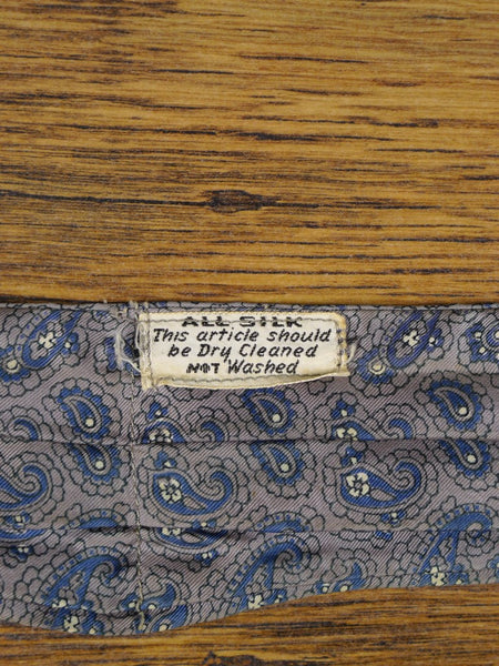 1950s 1960s Vintage Grey / Blue Paisley Pattern All Silk Cravat