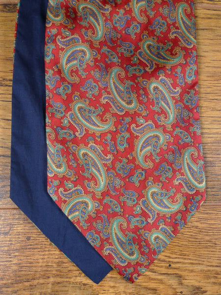 1950s 1960s Vintage Red / Blue Paisley Pattern Silk & Cotton Cravat