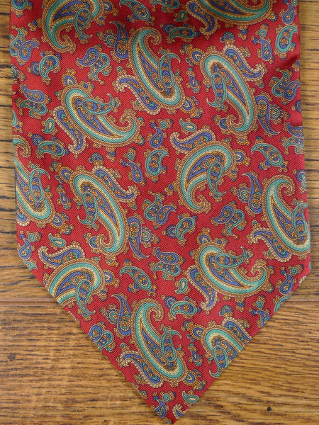 1950s 1960s Vintage Red / Blue Paisley Pattern Silk & Cotton Cravat