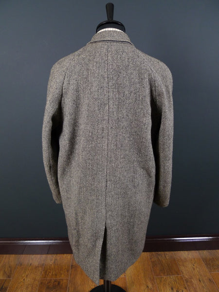 1950s Vintage Grey H/B Harris Tweed Coat w/ Tartan Linings 42-44S
