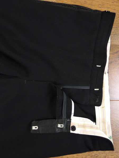 1960s Vintage Black Barathea Wool Evening Trousers 34S