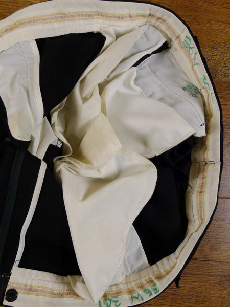 1960s Vintage Black Barathea Wool Evening Trousers 34S