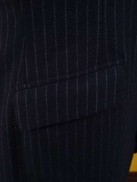1960s Tailored Navy Blue Rope-Stripe 3-Button Worsted Suit 36
