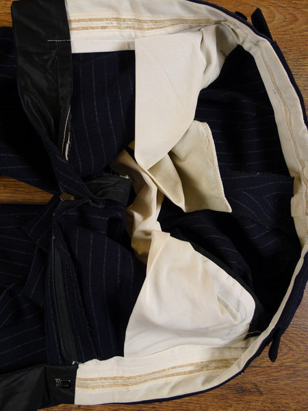 1960s Tailored Navy Blue Rope-Stripe 3-Button Worsted Suit 36