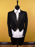 1940s 1950s Tailored Black Barathea Wool Evening Tailcoat 36L