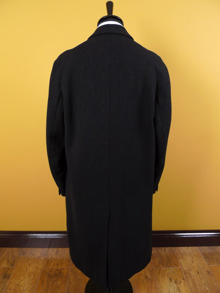1940s Vintage Tailored Heavyweight Black H/Bone Wool Raglan Overcoat 40L