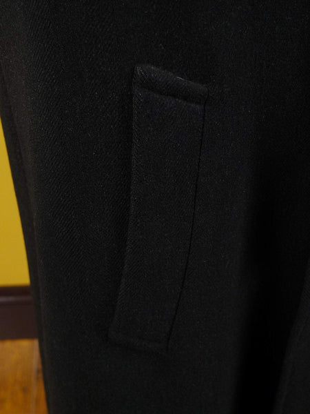 1940s Vintage Tailored Heavyweight Black H/Bone Wool Raglan Overcoat 40L