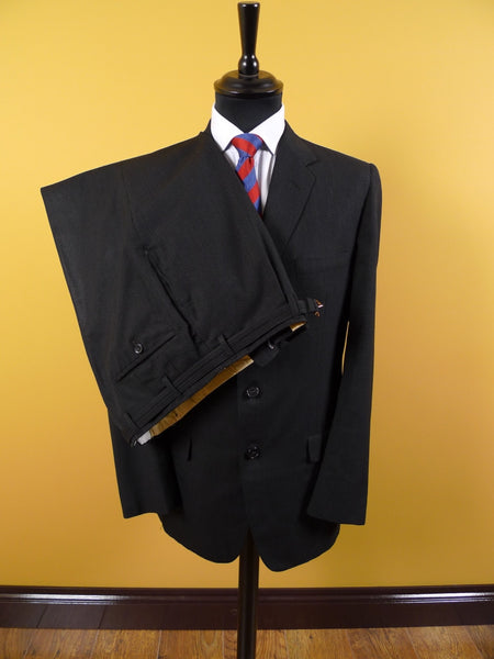 1960s Narrow Lapel 3 Button Black / Grey Stripe Tailored Suit 40L