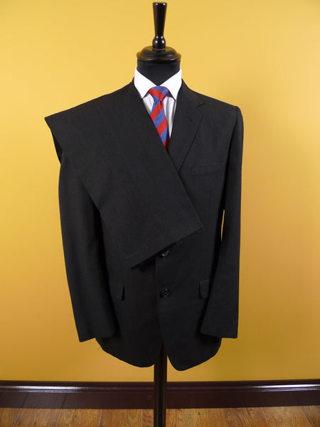 1960s Narrow Lapel 3 Button Black / Grey Stripe Tailored Suit 40L