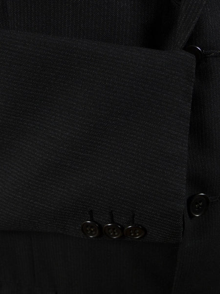 1960s Narrow Lapel 3 Button Black / Grey Stripe Tailored Suit 40L