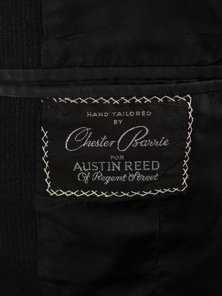 1960s Narrow Lapel 3 Button Black / Grey Stripe Tailored Suit 40L